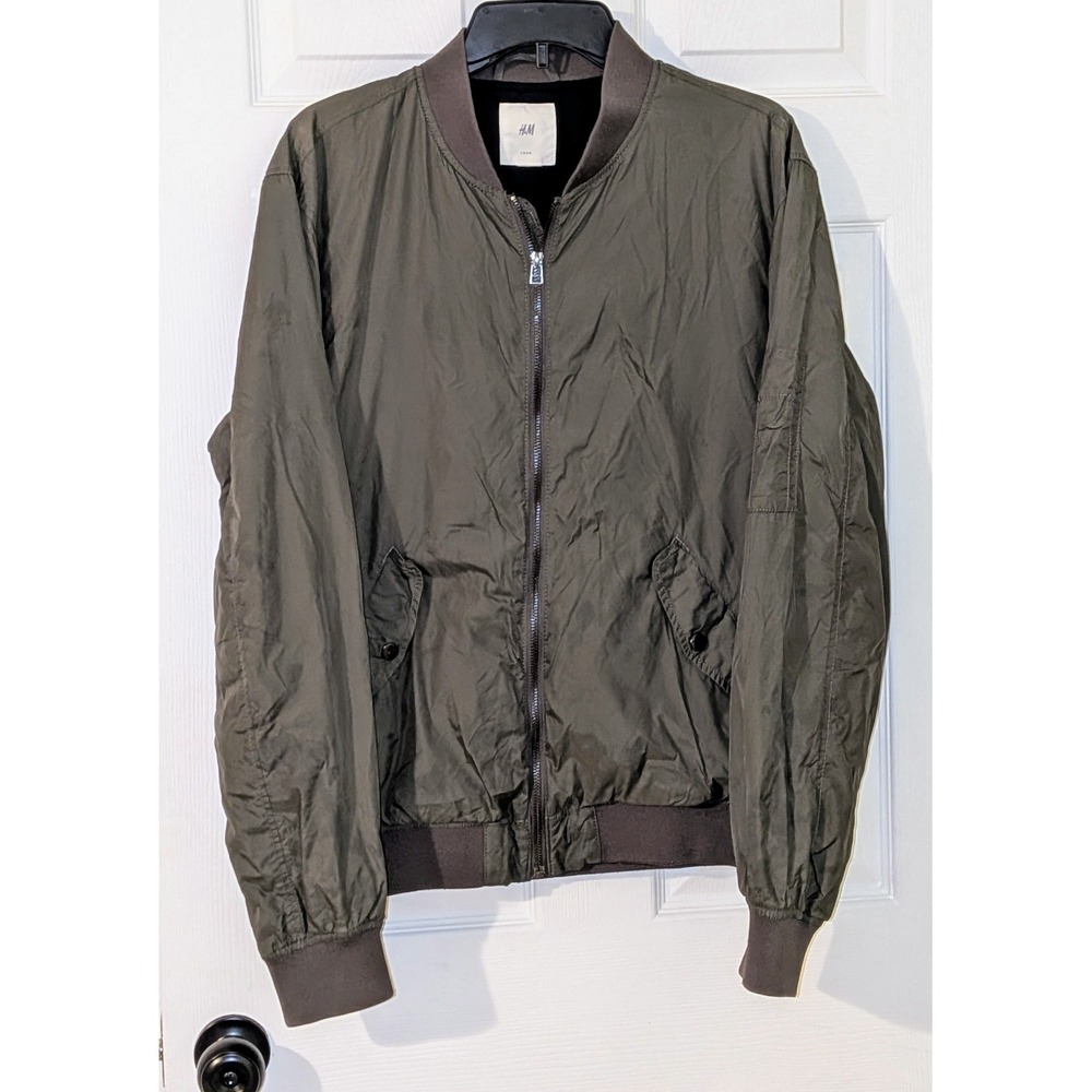 HM LOGG‎ Mens Bomber Jacket Olive Green Full Zip Lightweight Size M Utility